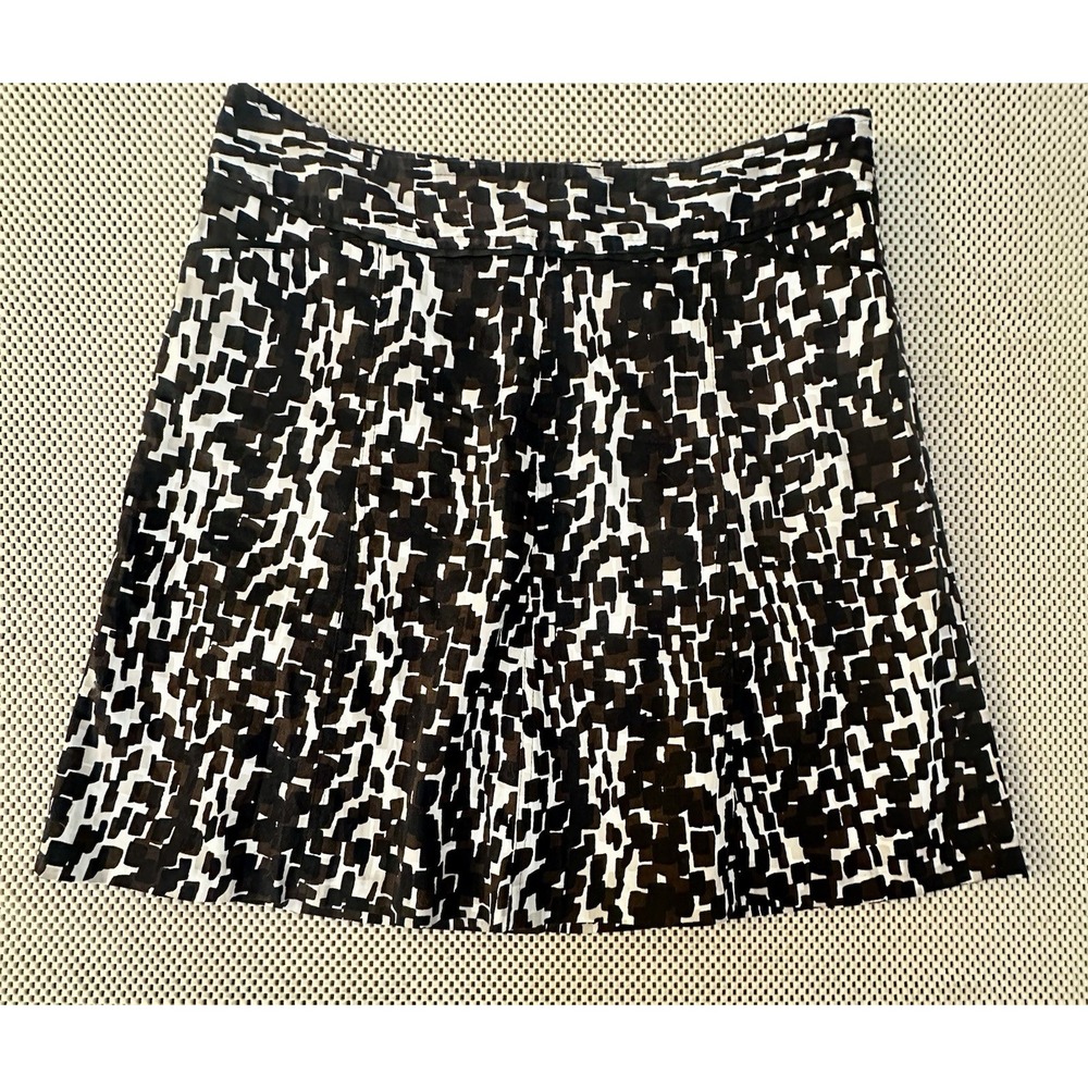 Ann Taylor Skirt Women 12P A Line Mini Career Office Black/Brown/White Side Zip